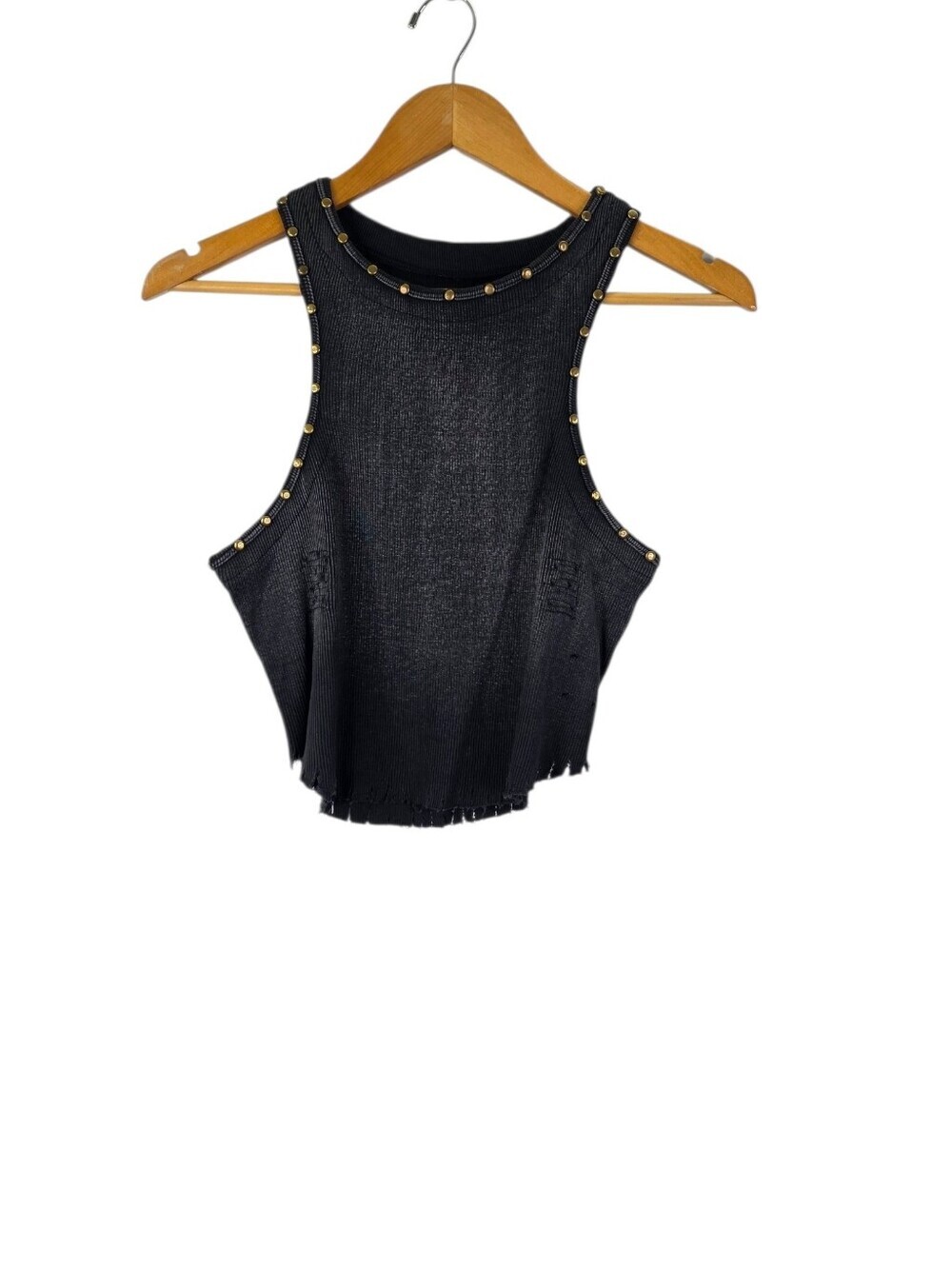We The Free Women's Look Back At It Distressed Tank Top Studded Cotton Size Smal